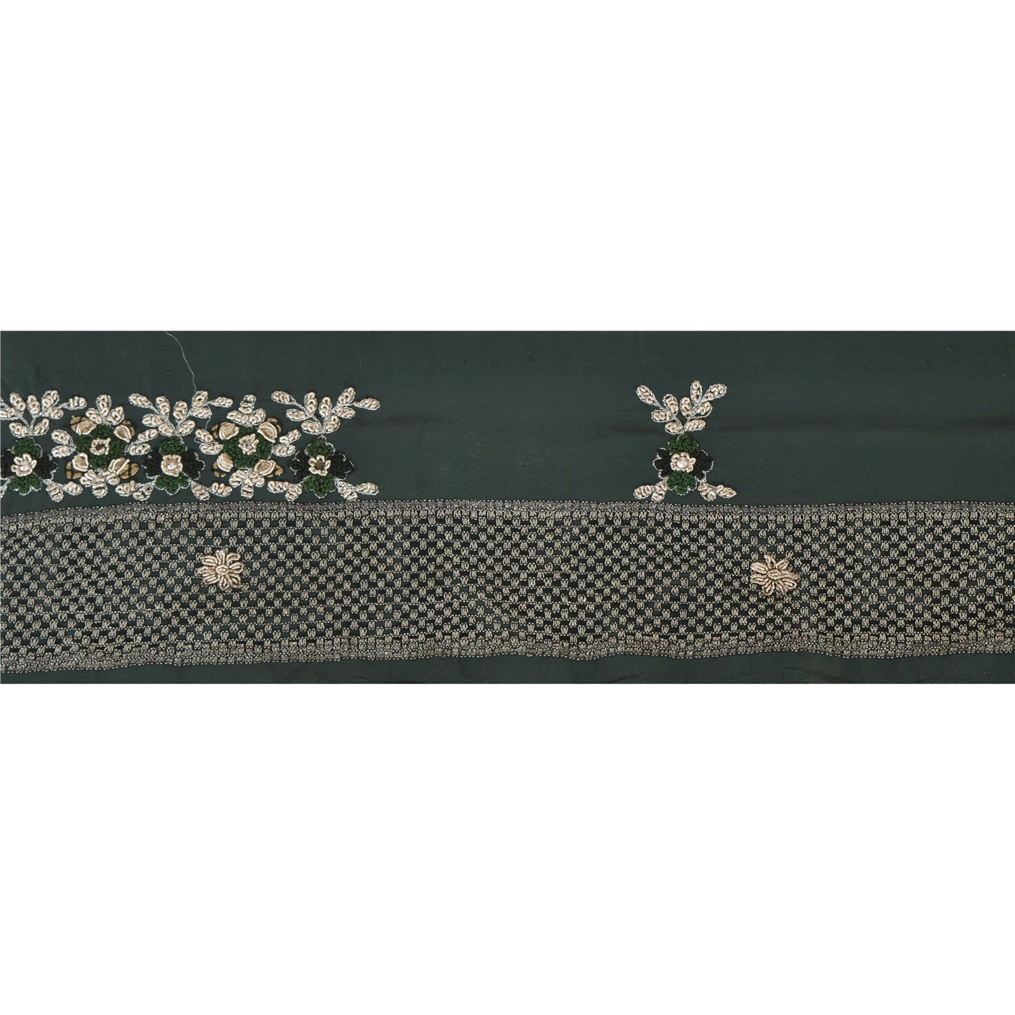 Sanskriti Vintage 1 Yd Sari Border Hand Beaded Craft Trim Sewing Green Lace