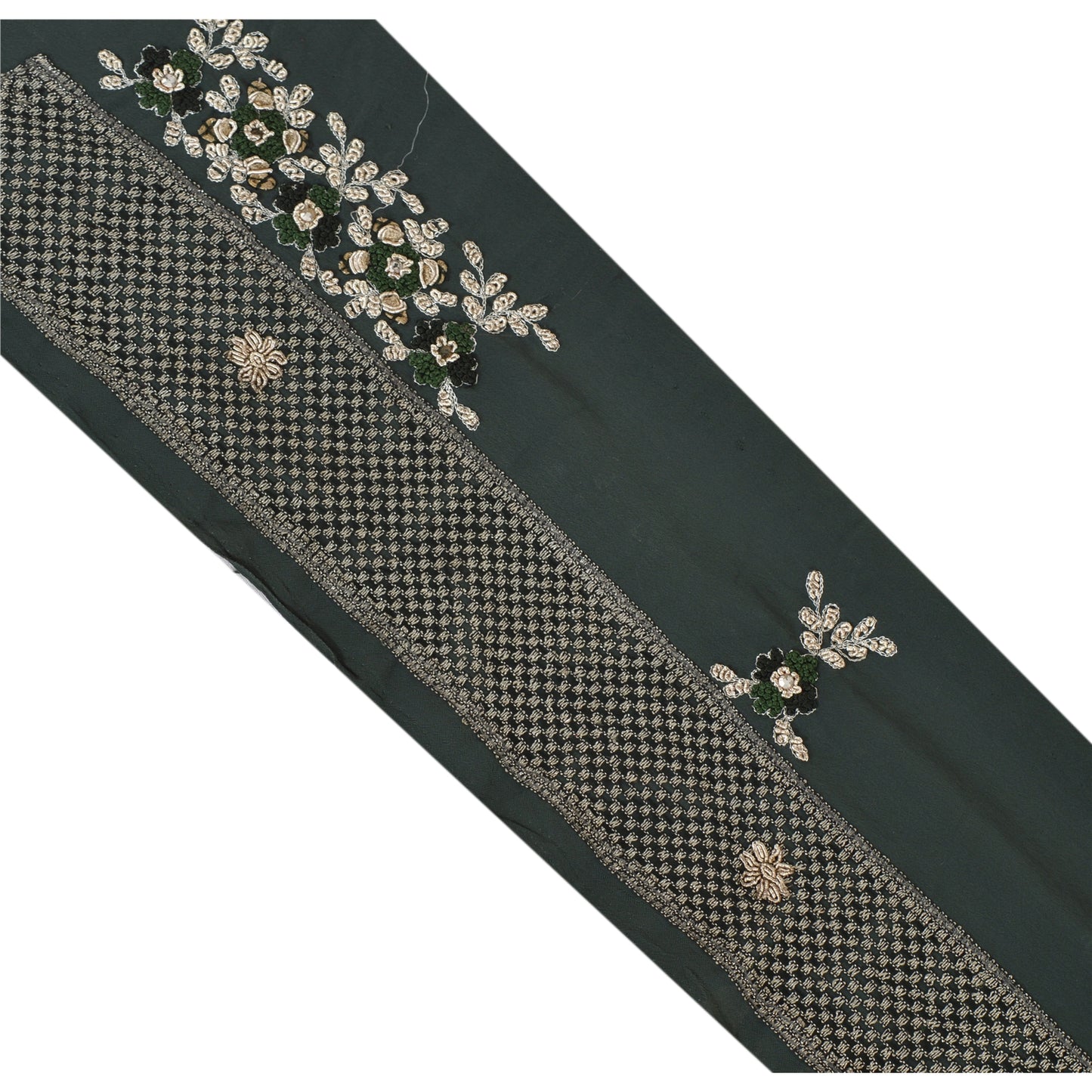 Sanskriti Vintage 1 Yd Sari Border Hand Beaded Craft Trim Sewing Green Lace