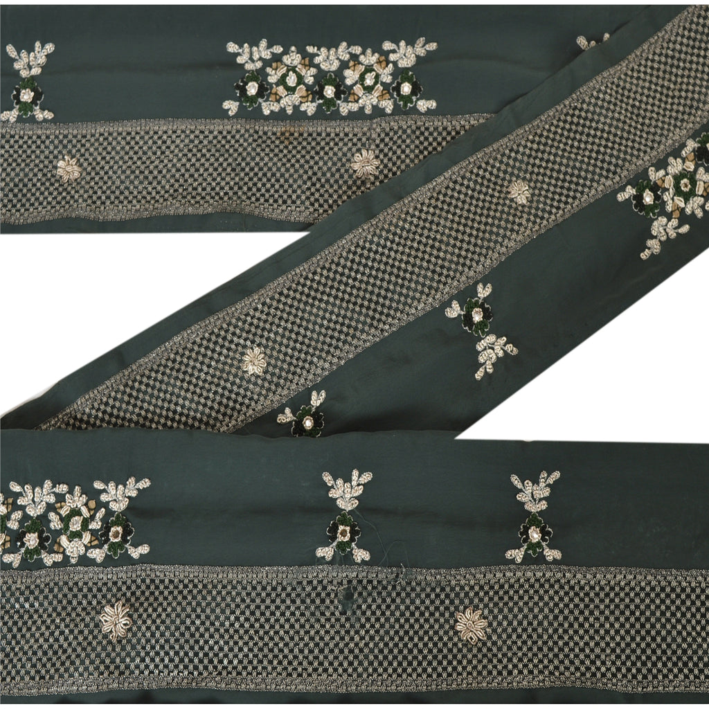 Sanskriti Vintage 1 Yd Sari Border Hand Beaded Craft Trim Sewing Green Lace