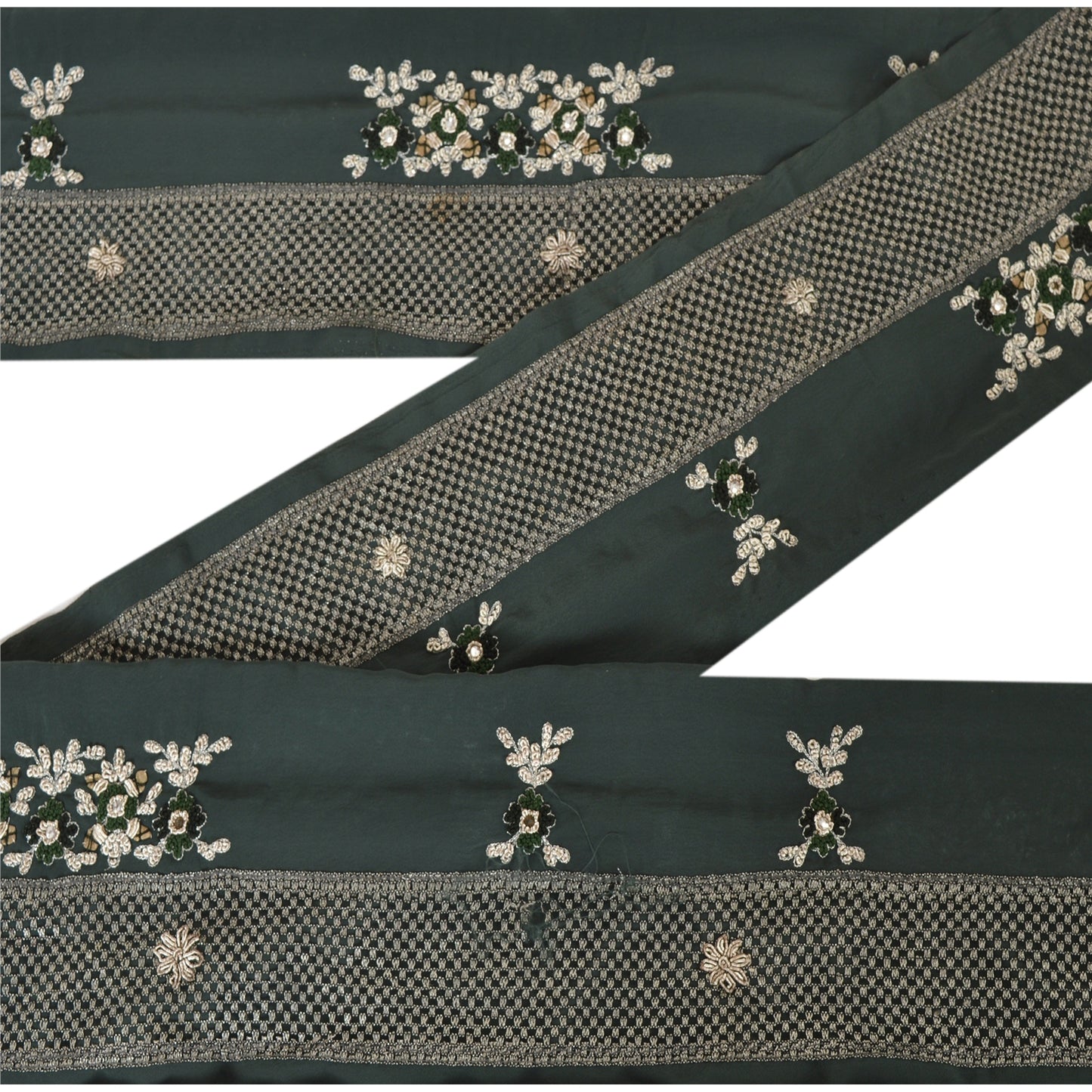 Sanskriti Vintage 1 Yd Sari Border Hand Beaded Craft Trim Sewing Green Lace