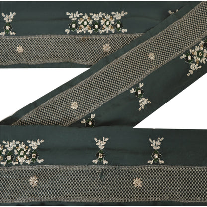 Sanskriti Vintage 1 Yd Sari Border Hand Beaded Craft Trim Sewing Green Lace