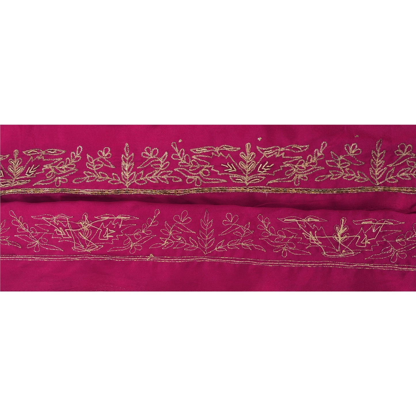 Sanskriti Vintage 1 YD Sari Border Hand Beaded Craft Trim Sewing Pink Zari Lace