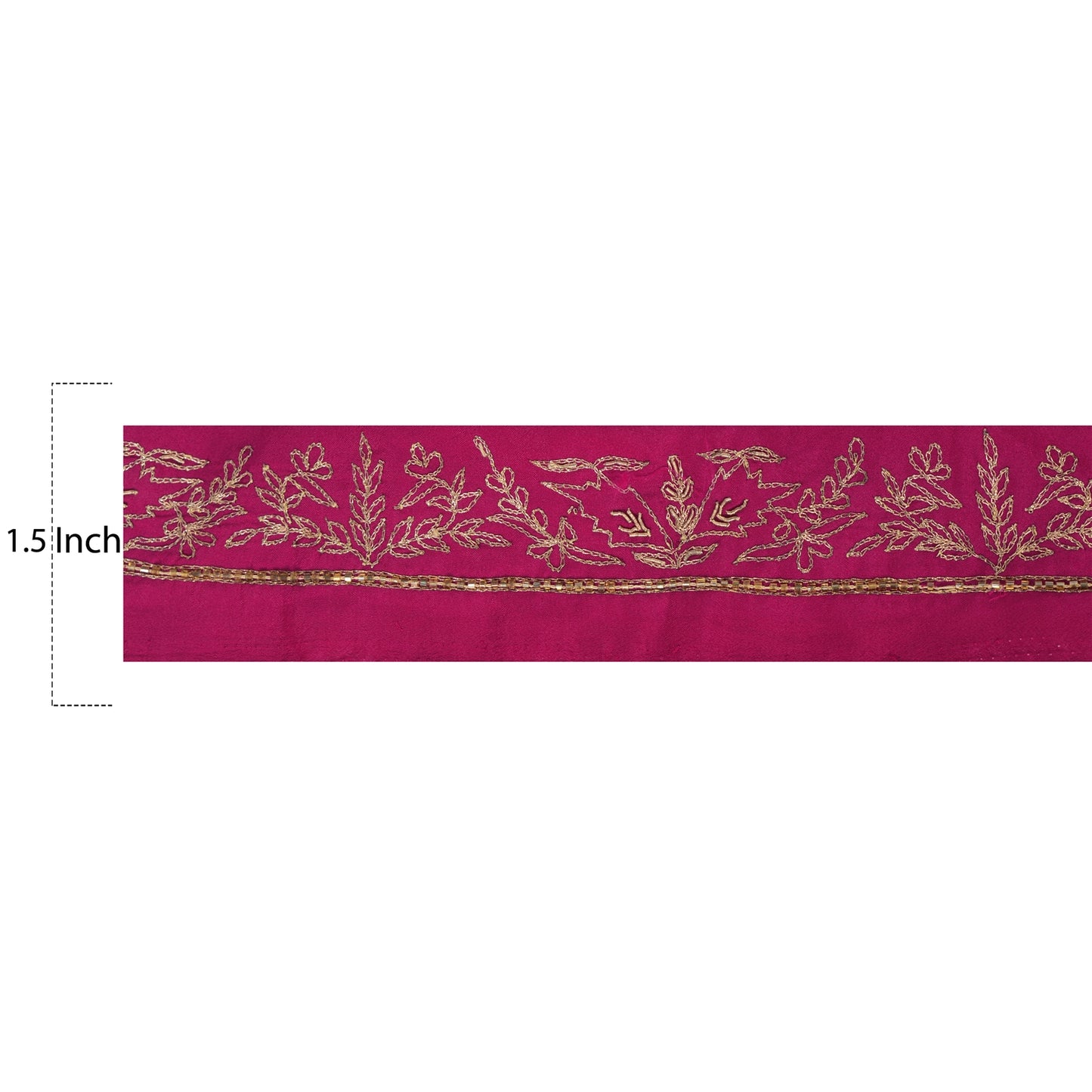 Sanskriti Vintage 1 YD Sari Border Hand Beaded Craft Trim Sewing Pink Zari Lace