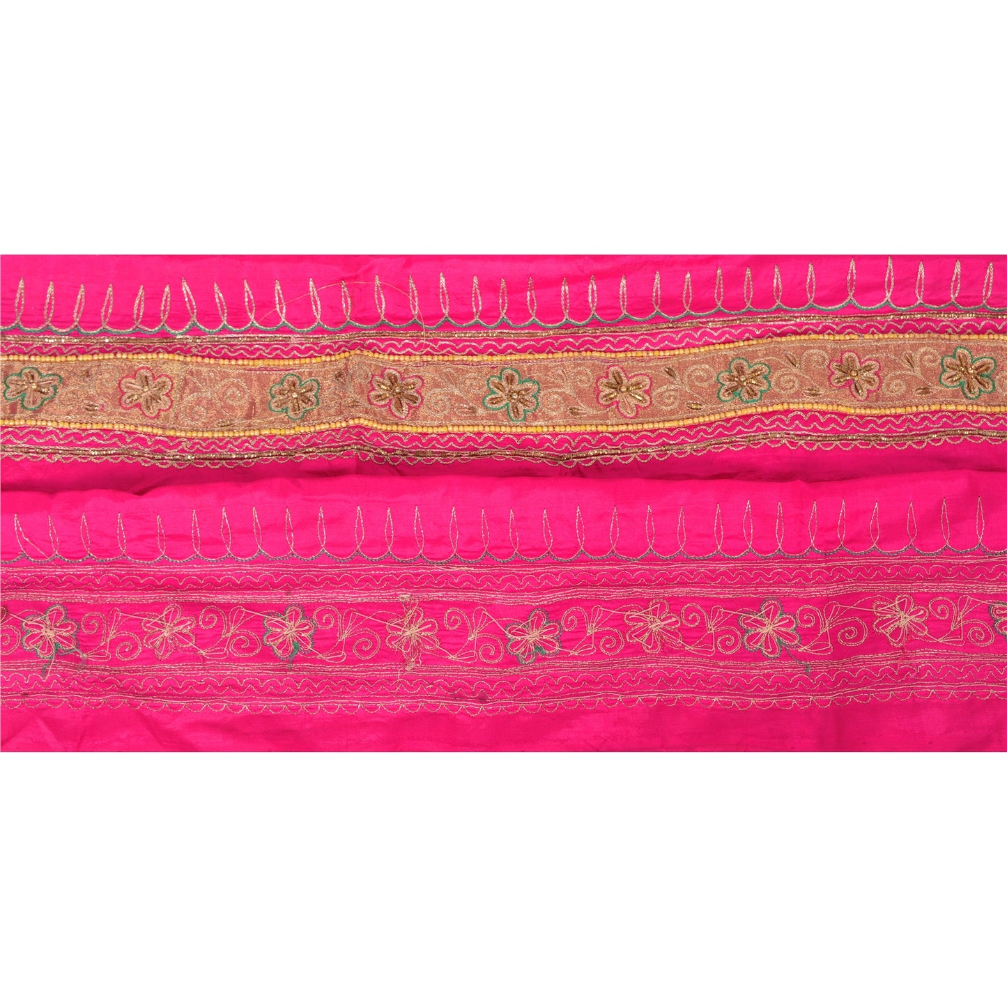 Sanskriti Vintage 1 YD Sari Border Hand Beaded Craft Trim Sewing Pink Zari Lace