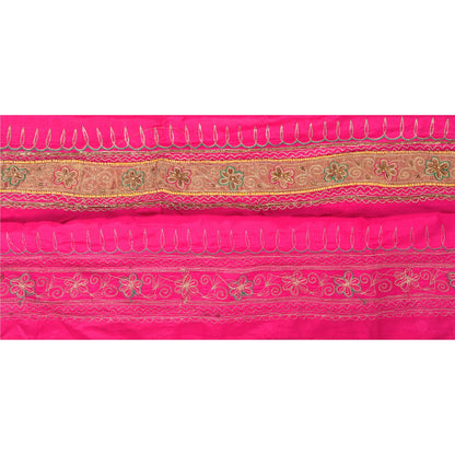Sanskriti Vintage 1 YD Sari Border Hand Beaded Craft Trim Sewing Pink Zari Lace
