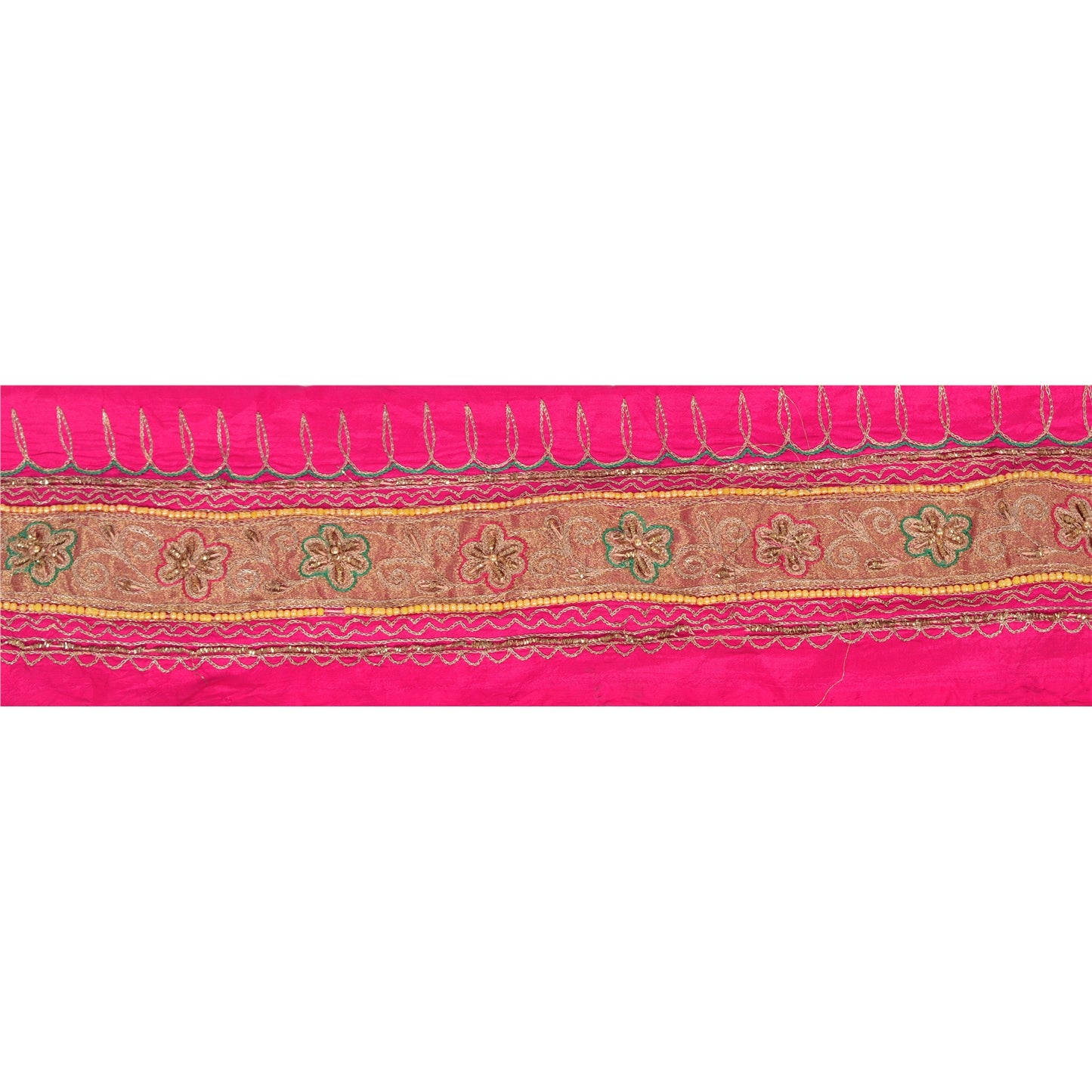 Sanskriti Vintage 1 YD Sari Border Hand Beaded Craft Trim Sewing Pink Zari Lace