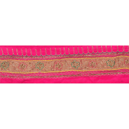 Sanskriti Vintage 1 YD Sari Border Hand Beaded Craft Trim Sewing Pink Zari Lace