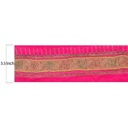Sanskriti Vintage 1 YD Sari Border Hand Beaded Craft Trim Sewing Pink Zari Lace