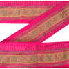 Sanskriti Vintage 1 YD Sari Border Hand Beaded Craft Trim Sewing Pink Zari Lace
