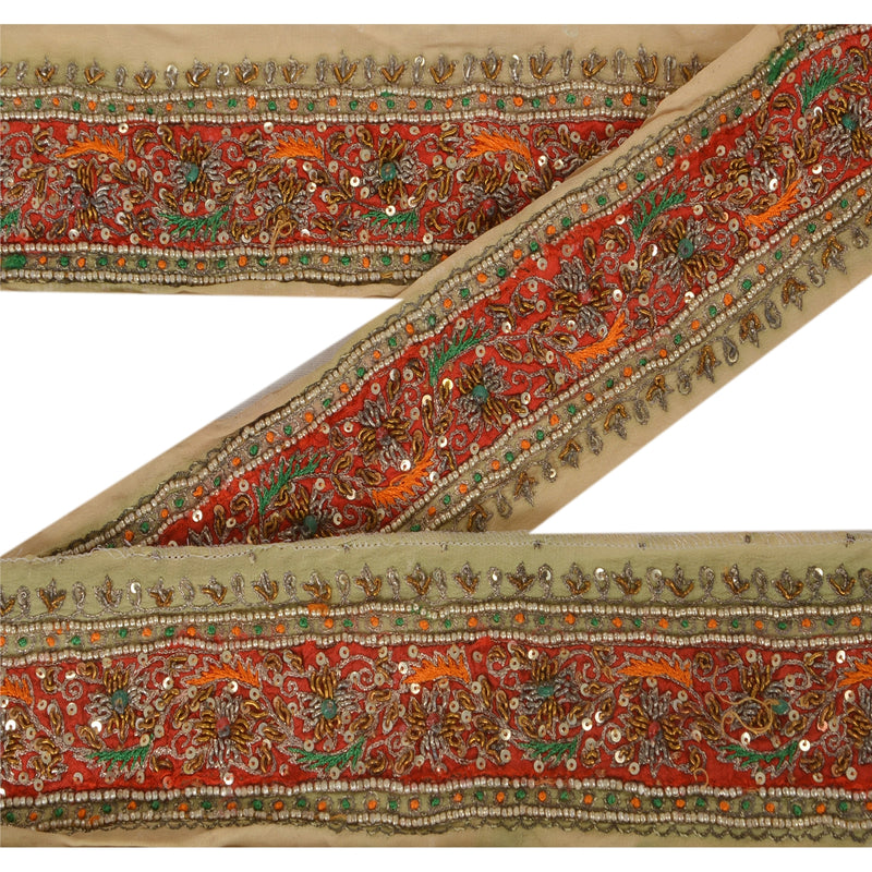 Sanskriti Vintage 1 Yd Sari Kant Håndperlet Håndværkskant Syning Cremefarvet Blonde