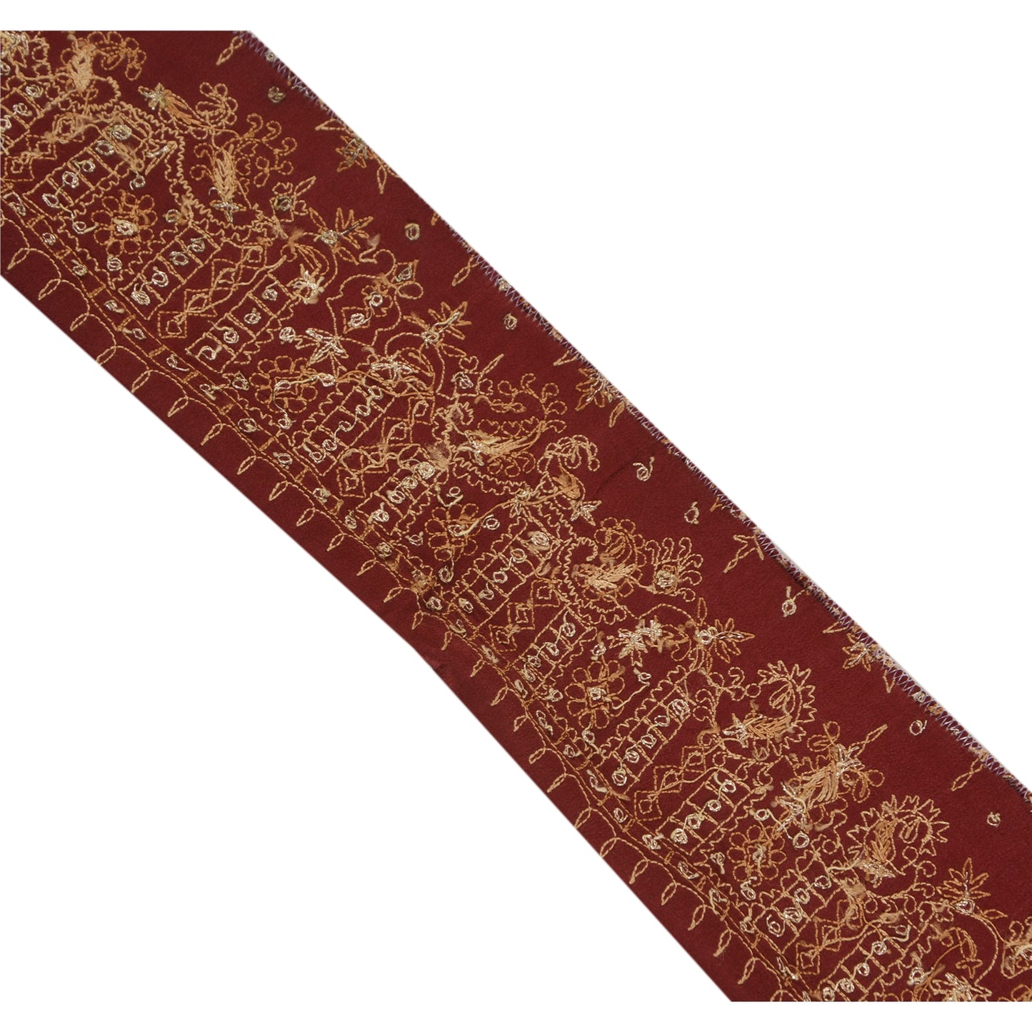 Sanskriti Vintage 1 Yd Sari Border Antique Hand Embroidered Trim Sewing Craft Brown Lace