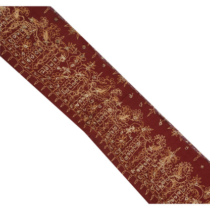 Sanskriti Vintage 1 Yd Sari Border Antique Hand Embroidered Trim Sewing Craft Brown Lace