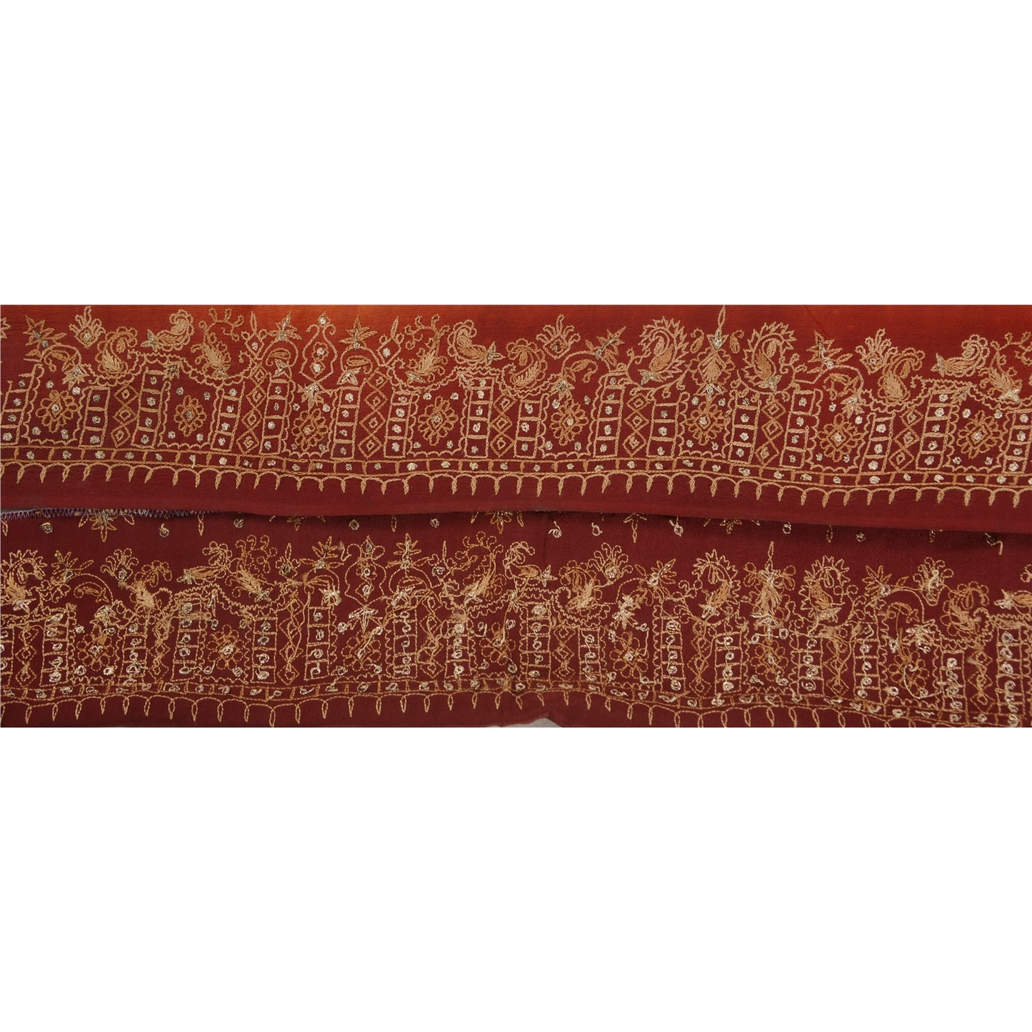 Sanskriti Vintage 1 Yd Sari Border Antique Hand Embroidered Trim Sewing Craft Brown Lace