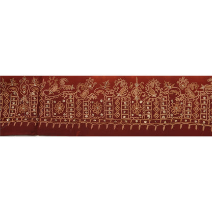 Sanskriti Vintage 1 Yd Sari Border Antique Hand Embroidered Trim Sewing Craft Brown Lace
