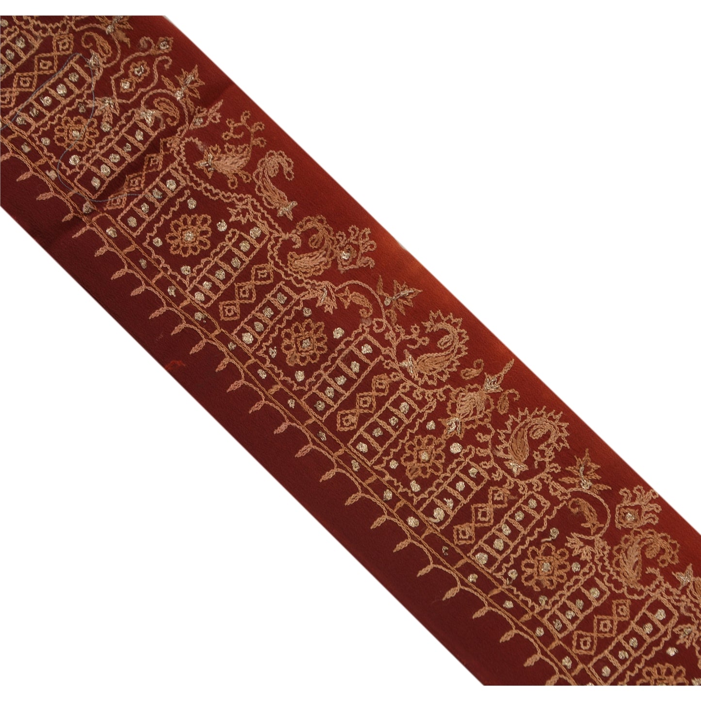 Sanskriti Vintage 1 Yd Sari Border Antique Hand Embroidered Trim Sewing Craft Brown Lace
