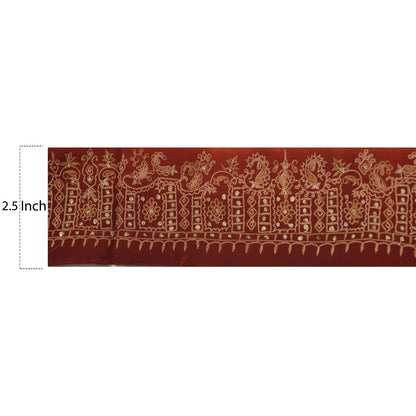 Sanskriti Vintage 1 Yd Sari Border Antique Hand Embroidered Trim Sewing Craft Brown Lace