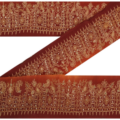 Sanskriti Vintage 1 Yd Sari Border Antique Hand Embroidered Trim Sewing Craft Brown Lace