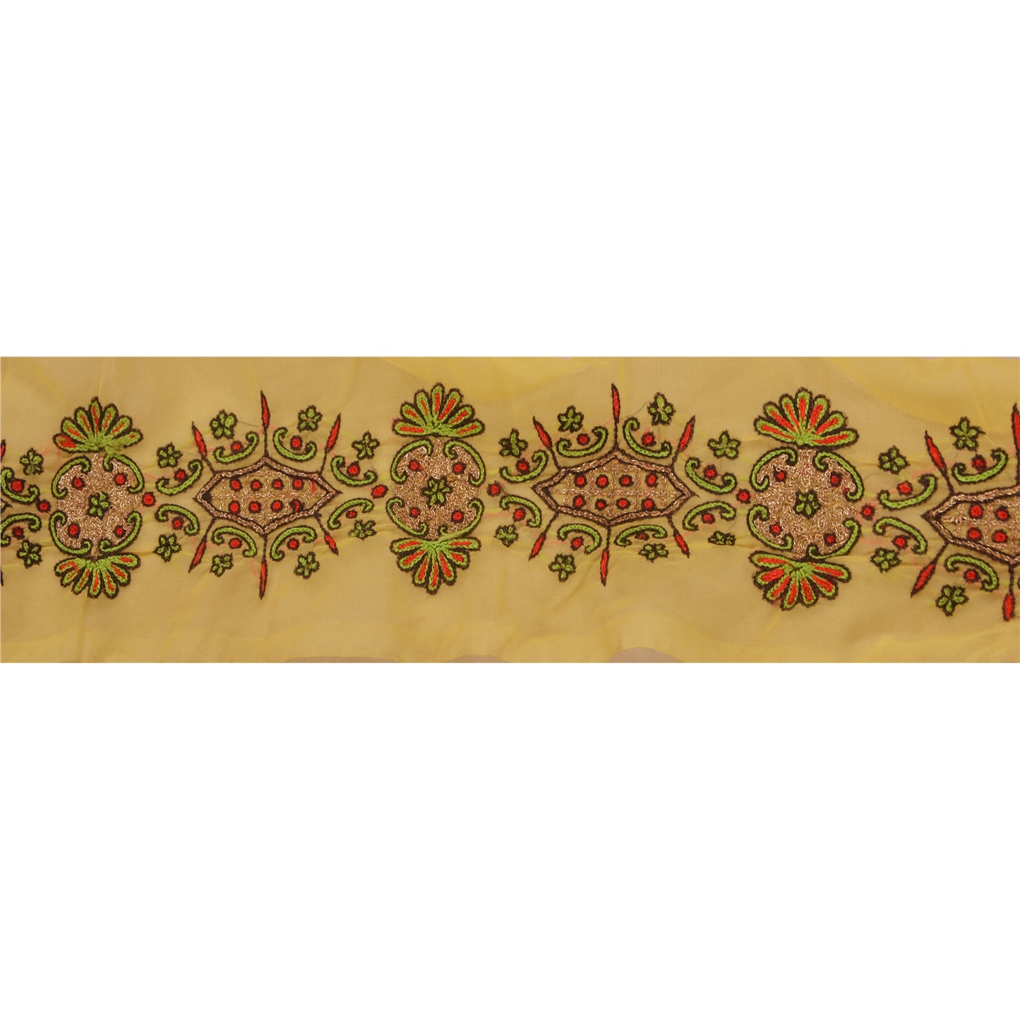 Sanskriti Vintage 1 Yd Sari Bord Håndbroderet Kant Syarbejde Cremefarvet Blonde