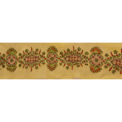 Sanskriti Vintage 1 Yd Sari Bord Håndbroderet Kant Syarbejde Cremefarvet Blonde