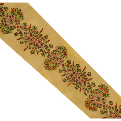 Sanskriti Vintage 1 Yd Sari Bord Håndbroderet Kant Syarbejde Cremefarvet Blonde