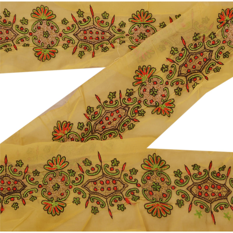 Sanskriti Vintage 1 Yd Sari Border Hand Embroidered Trim Sewing Craft Cream Lace