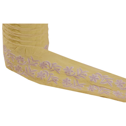 SANSKRITI VINTAGESari Border Antique Embroidered Trim Sewing 1 Yd Cream Floral