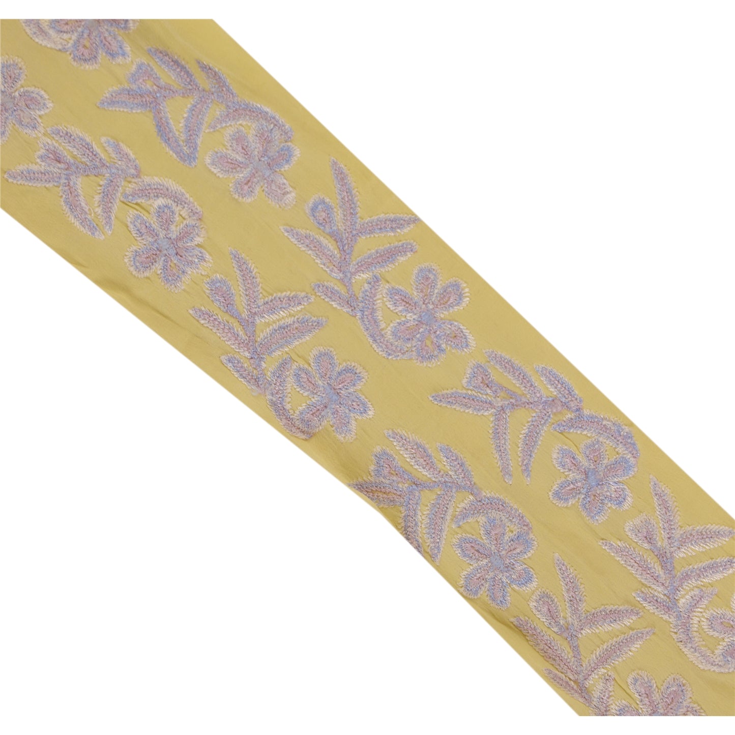SANSKRITI VINTAGESari Border Antique Embroidered Trim Sewing 1 Yd Cream Floral