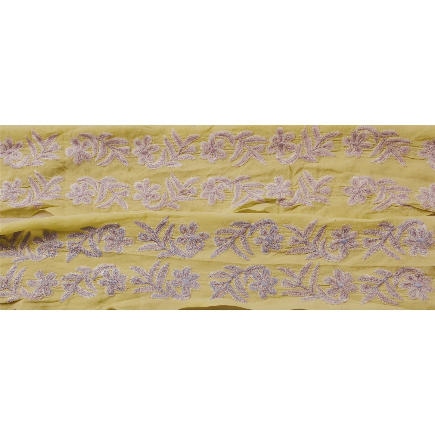 SANSKRITI VINTAGESari Border Antique Embroidered Trim Sewing 1 Yd Cream Floral