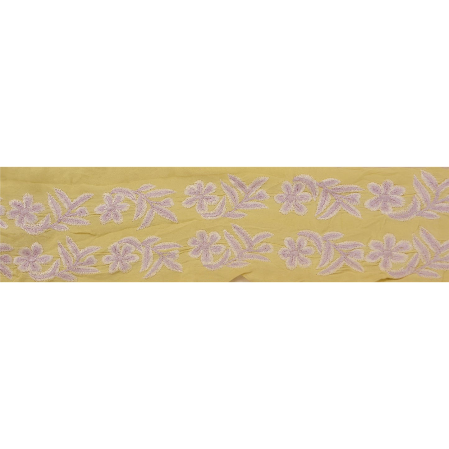 SANSKRITI VINTAGESari Border Antique Embroidered Trim Sewing 1 Yd Cream Floral
