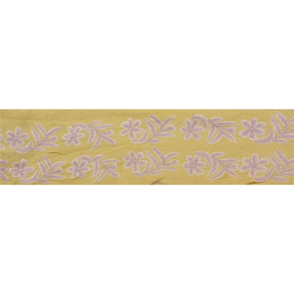 SANSKRITI VINTAGESari Border Antique Embroidered Trim Sewing 1 Yd Cream Floral