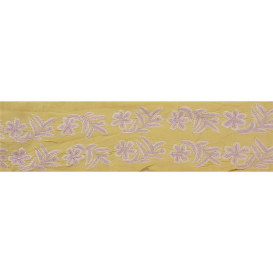 SANSKRITI VINTAGESari Border Antique Embroidered Trim Sewing 1 Yd Cream Floral
