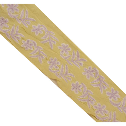 SANSKRITI VINTAGESari Border Antique Embroidered Trim Sewing 1 Yd Cream Floral