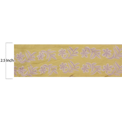 SANSKRITI VINTAGESari Border Antique Embroidered Trim Sewing 1 Yd Cream Floral