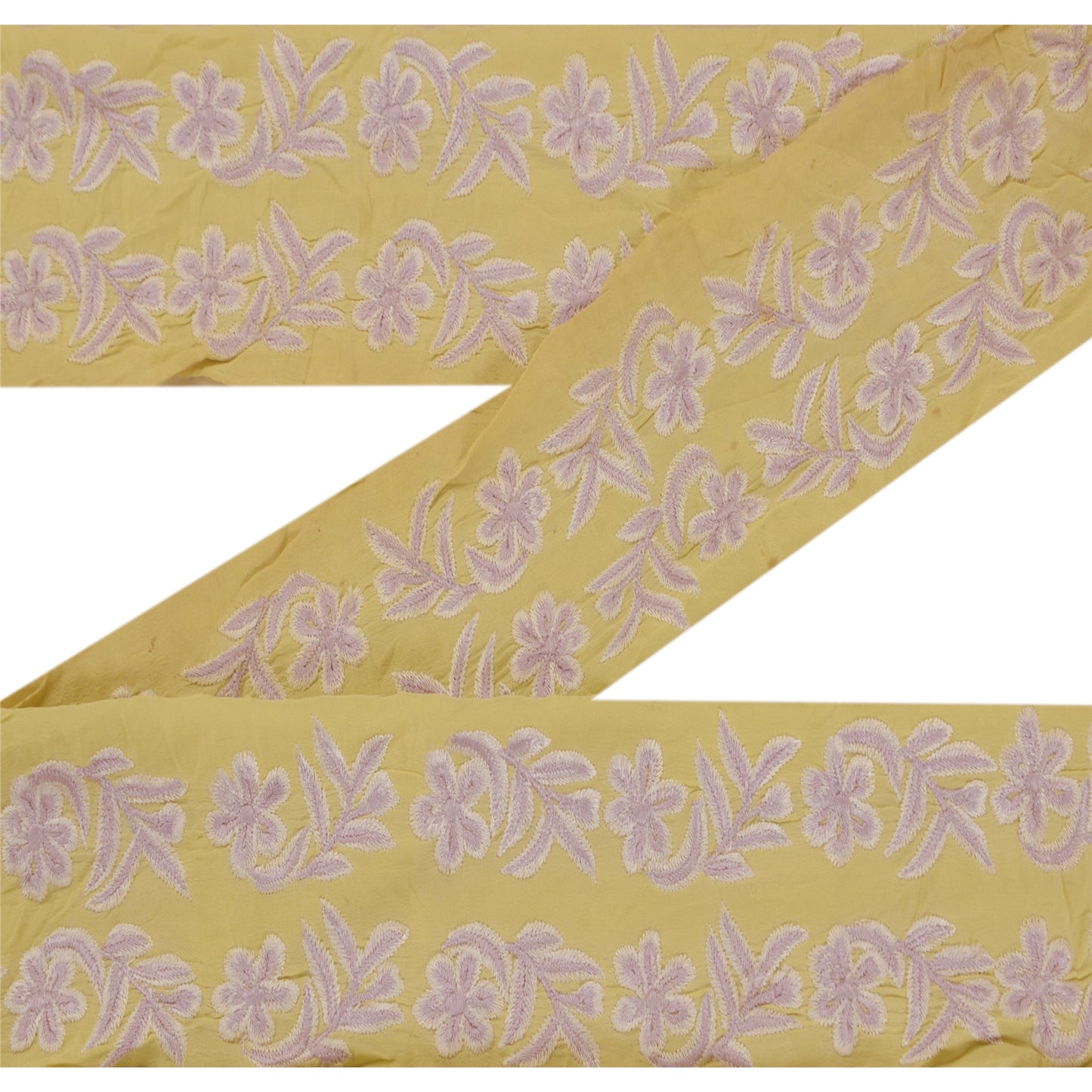 SANSKRITI VINTAGESari Border Antique Embroidered Trim Sewing 1 Yd Cream Floral