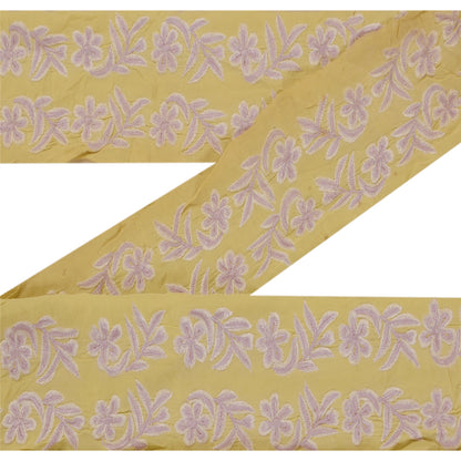 SANSKRITI VINTAGESari Border Antique Embroidered Trim Sewing 1 Yd Cream Floral