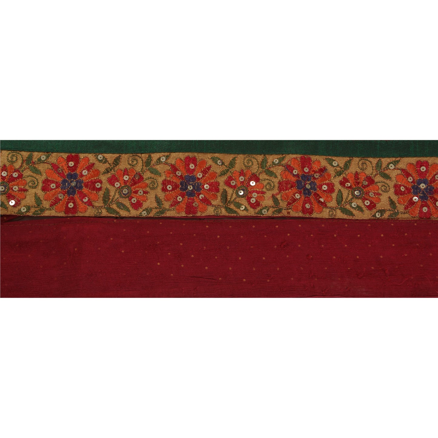 Sanskriti Vintage 1 Yd Sari Border Hand Beaded Craft Trim Sewing Dark Red Lace