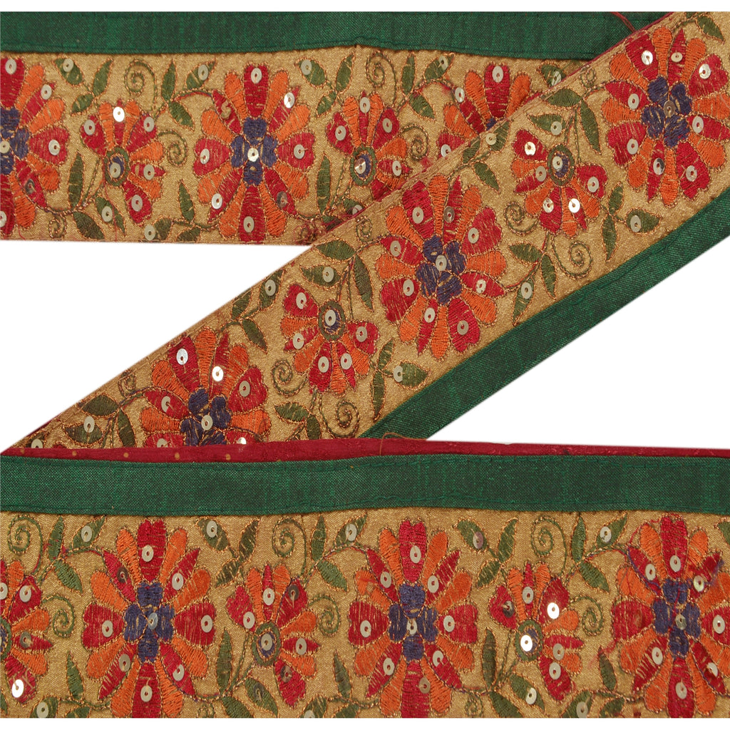 Sanskriti Vintage 1 Yd Sari Border Hand Beaded Craft Trim Sewing Dark Red Lace