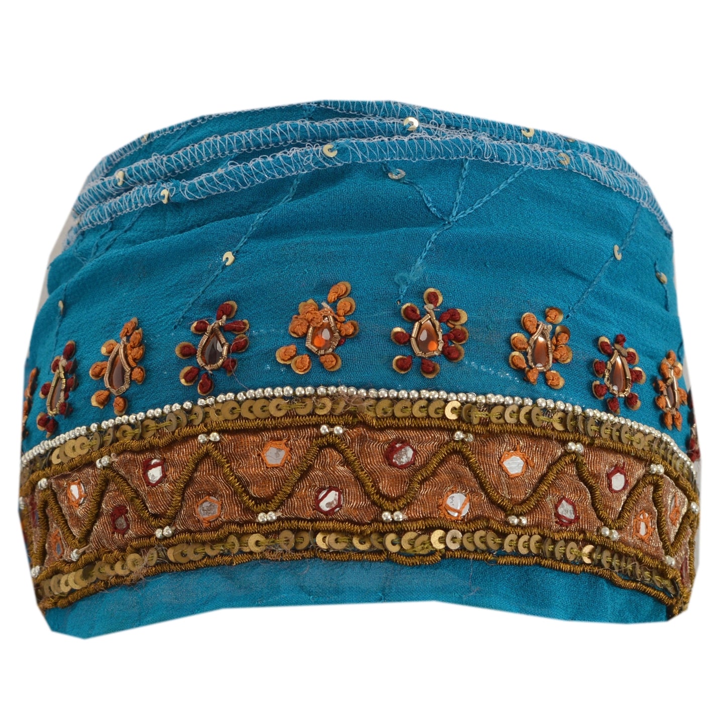 Sanskriti Vintage 1YD Sari Border Hand Beaded Trim Dabka ZardoziRibbon Blue Lace