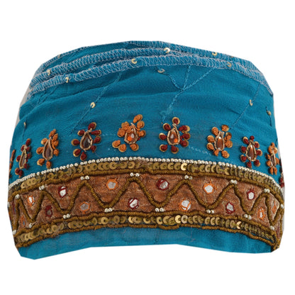 Sanskriti Vintage 1YD Sari Border Hand Beaded Trim Dabka ZardoziRibbon Blue Lace