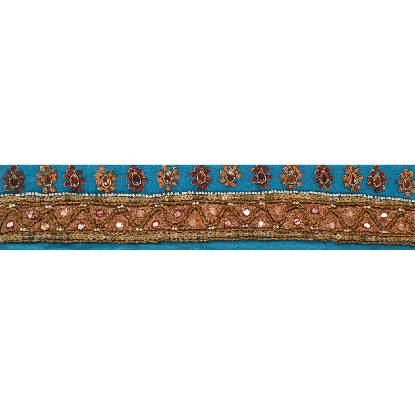 Sanskriti Vintage 1YD Sari Border Hand Beaded Trim Dabka ZardoziRibbon Blue Lace