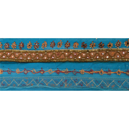Sanskriti Vintage 1YD Sari Border Hand Beaded Trim Dabka ZardoziRibbon Blue Lace