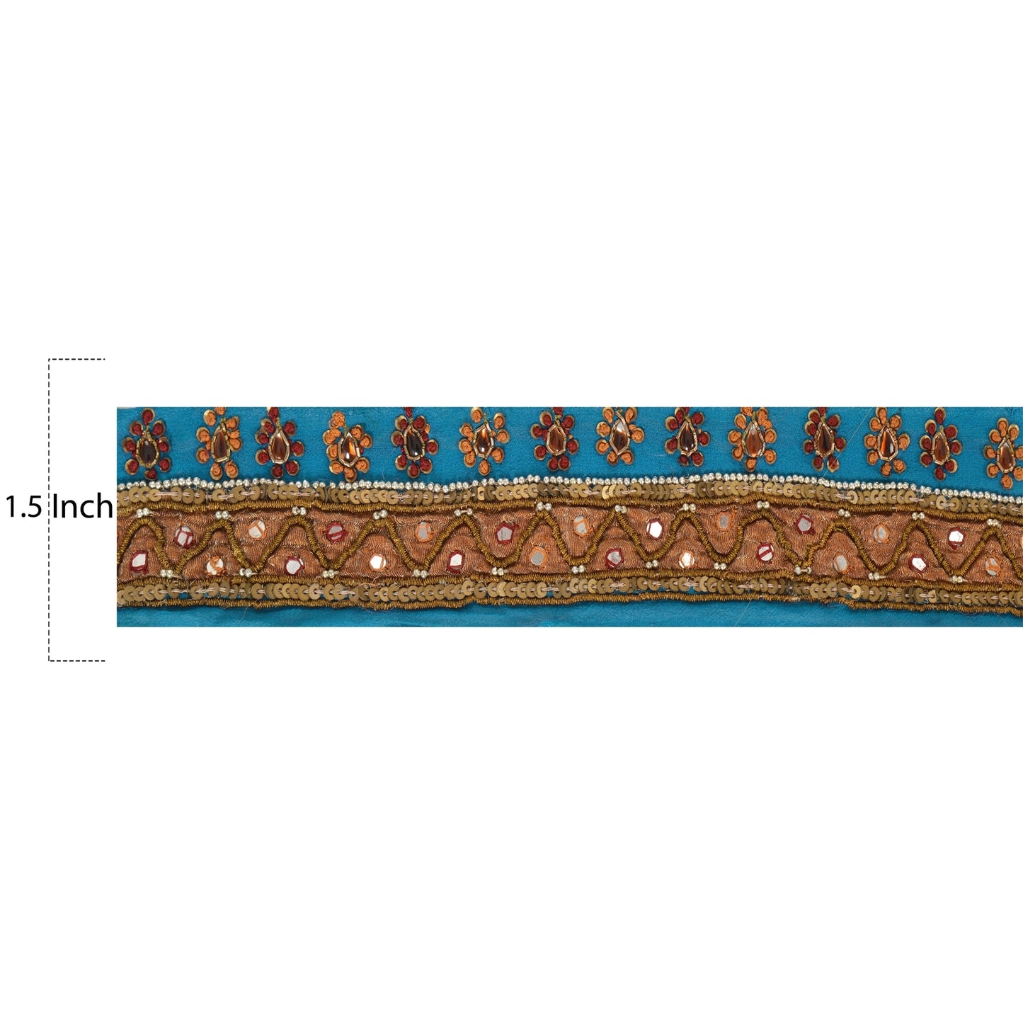 Sanskriti Vintage 1YD Sari Border Hand Beaded Trim Dabka ZardoziRibbon Blue Lace