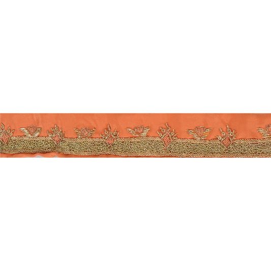 Sanskriti Vintage 1 Yd Sari Border Hand Embroidered Craft Trim Ribbon Peach Lace