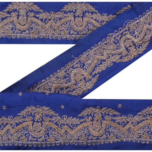 Sanskriti Vintage 1Yd Sari Border Hand Beaded Indian Trim Dã©Cor Ribbon Blue Lace