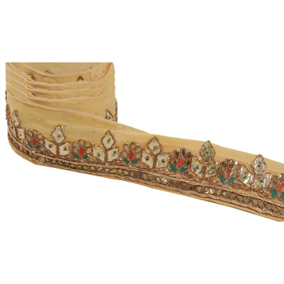Sanskriti Vintage 1 Yd Sari Border Antique Hand Beaded Trim Sewing Cream Lace