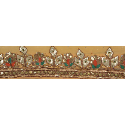 Sanskriti Vintage 1 Yd Sari Border Antique Hand Beaded Trim Sewing Cream Lace