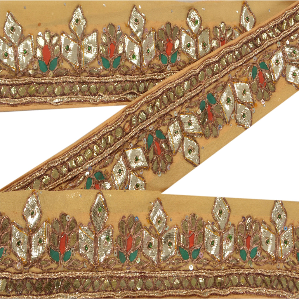 Sanskriti Vintage 1 Yd Sari Border Antique Hand Beaded Trim Sewing Cream Lace