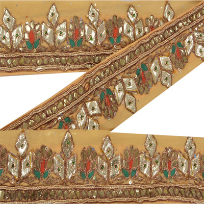 Sanskriti Vintage 1 Yd Sari Border Antique Hand Beaded Trim Sewing Cream Lace