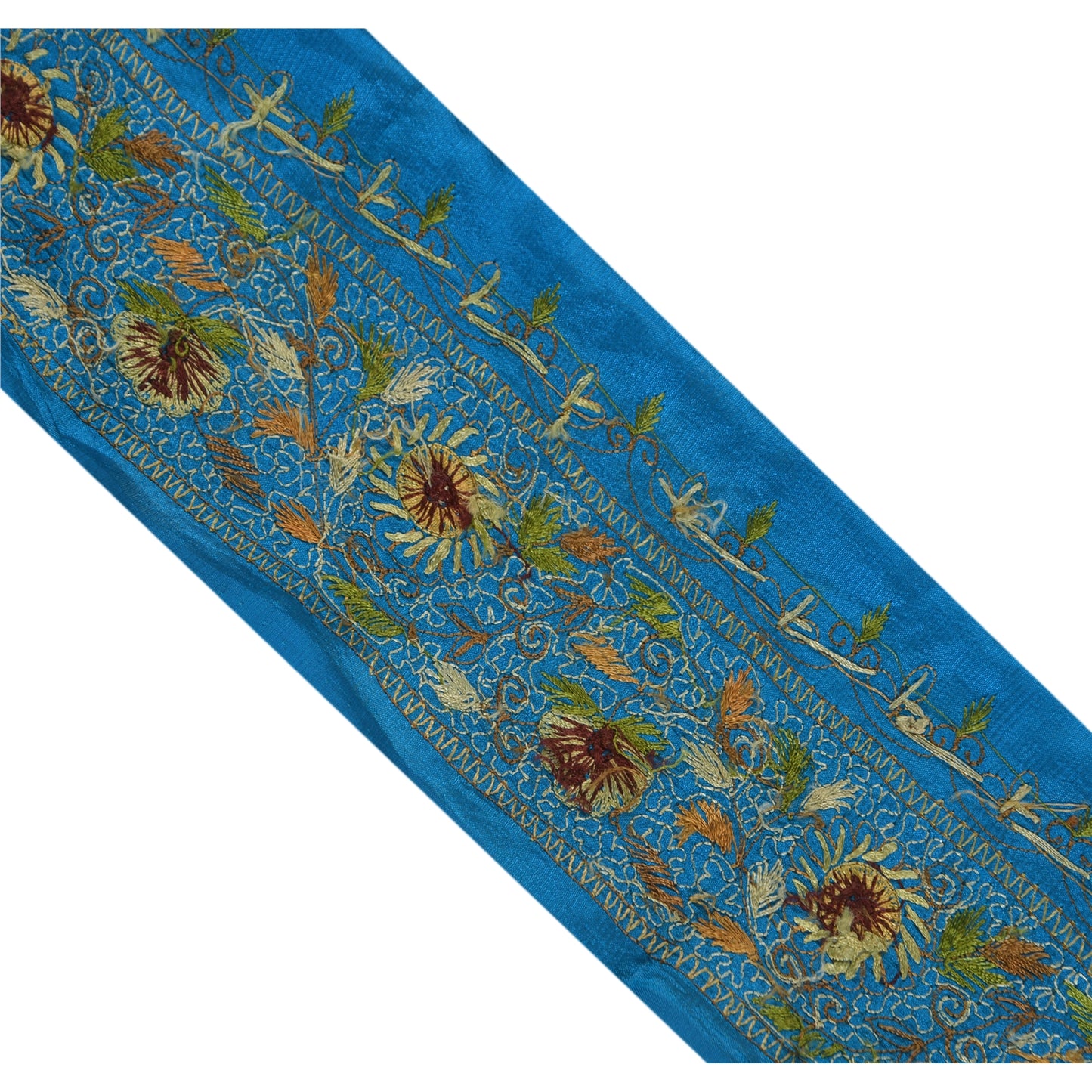 Sanskriti Vintage 1 Yd Sari Border Hand Beaded Trim Sewing Blue Craft Lace