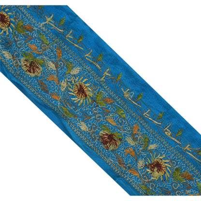 Sanskriti Vintage 1 Yd Sari Border Hand Beaded Trim Sewing Blue Craft Lace